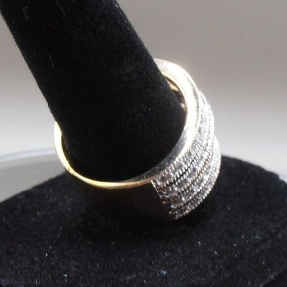 ROSS SIMONS Sterling Silver 925 White CZ Crossover Designer Cocktail Ring Sz 7.5 - Picture 3 of 5